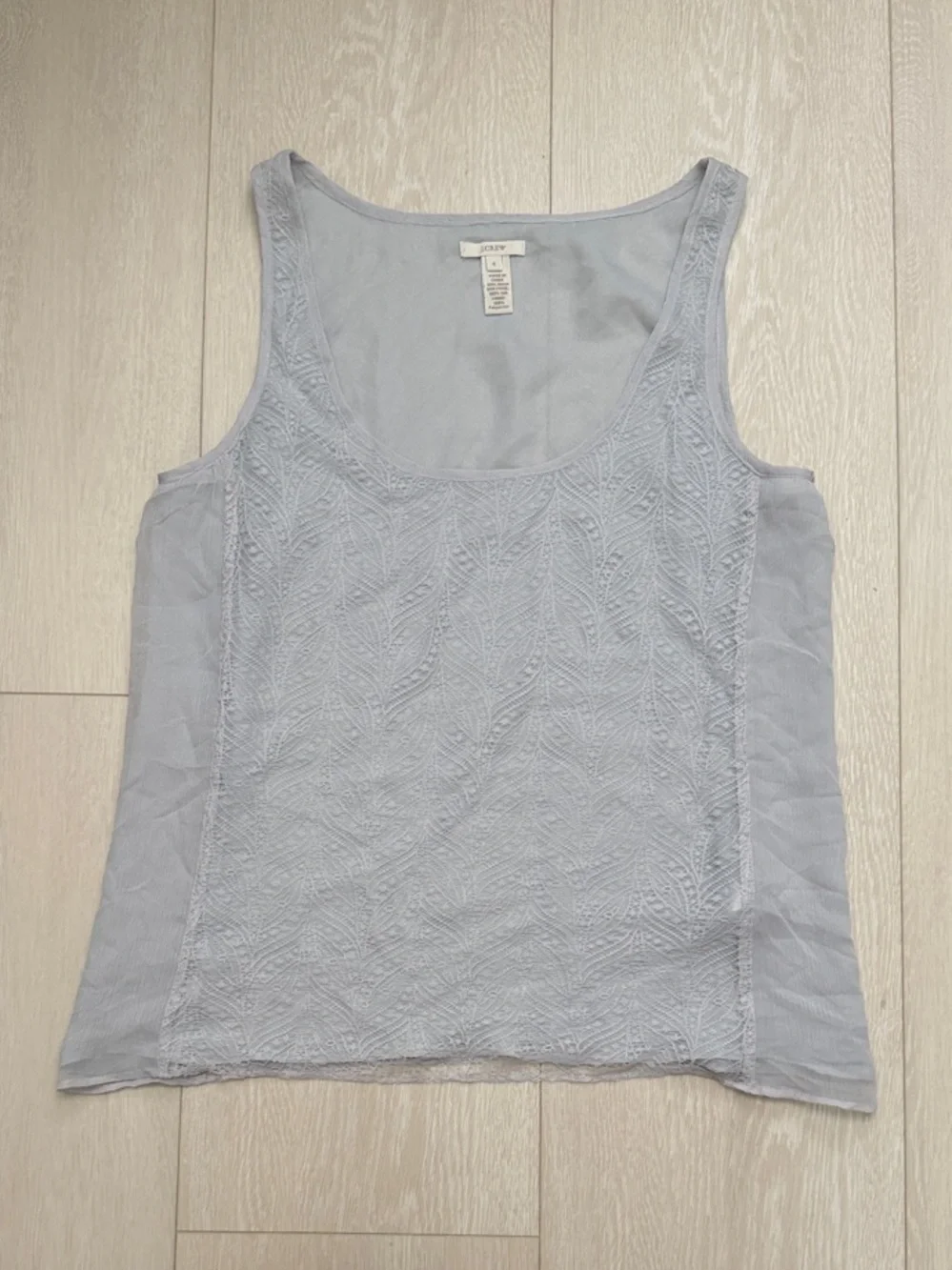 J. Crew Pale Gray Lace-Front Scoop Tank